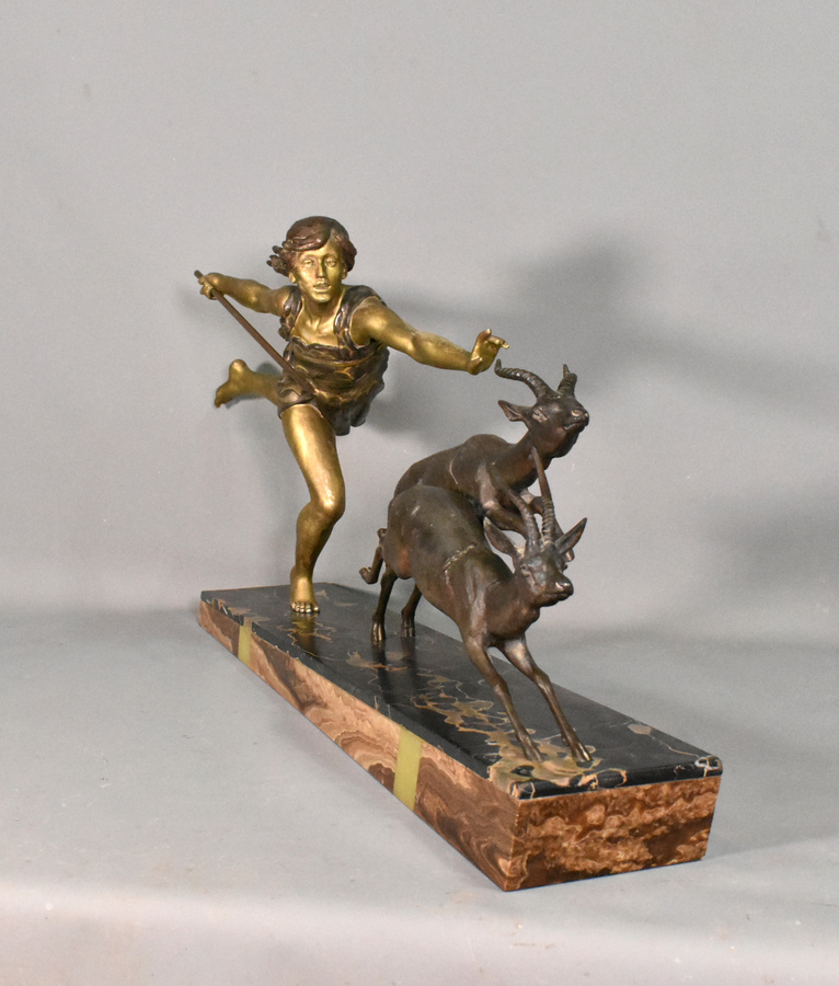 Antique Large Art Deco Sculpture Diana the Huntress by Carlier