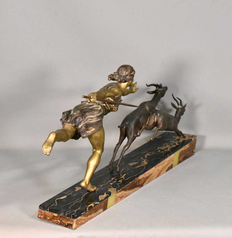 Antique Large Art Deco Sculpture Diana the Huntress by Carlier