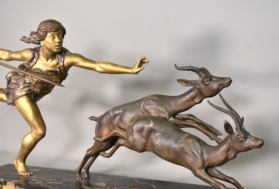 Antique Large Art Deco Sculpture Diana the Huntress by Carlier