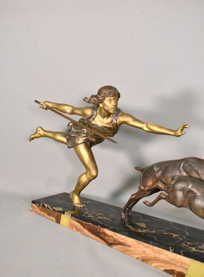 Antique Large Art Deco Sculpture Diana the Huntress by Carlier