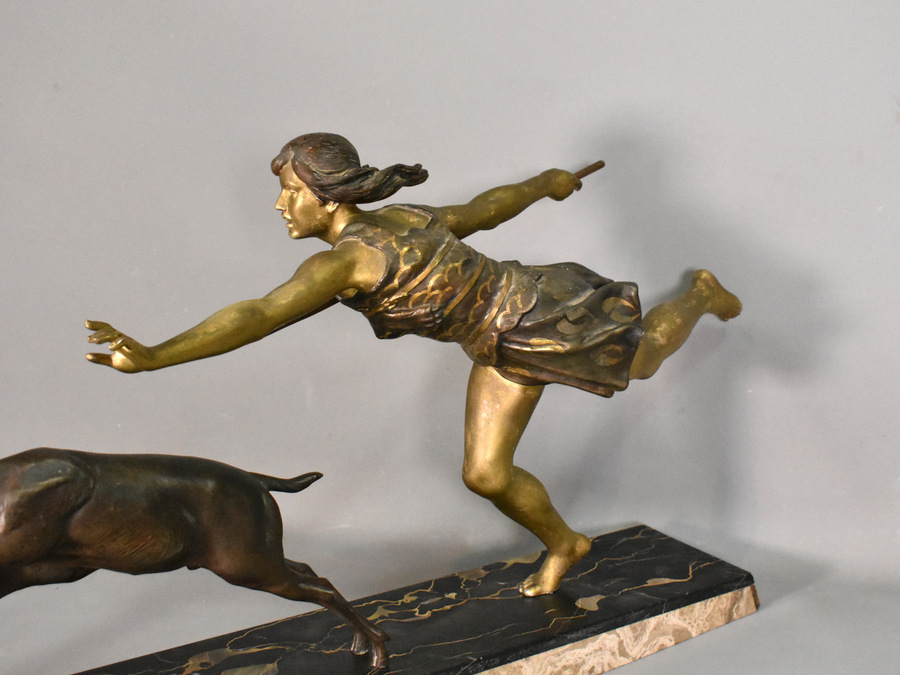 Antique Large Art Deco Sculpture Diana the Huntress by Carlier