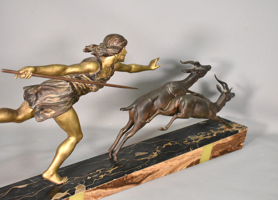 Antique Large Art Deco Sculpture Diana the Huntress by Carlier