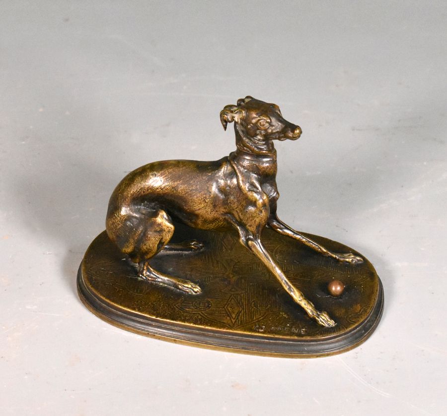 Antique Greyhound with Ball in Bronze by Pierre-Jules Mène (1810-1879)