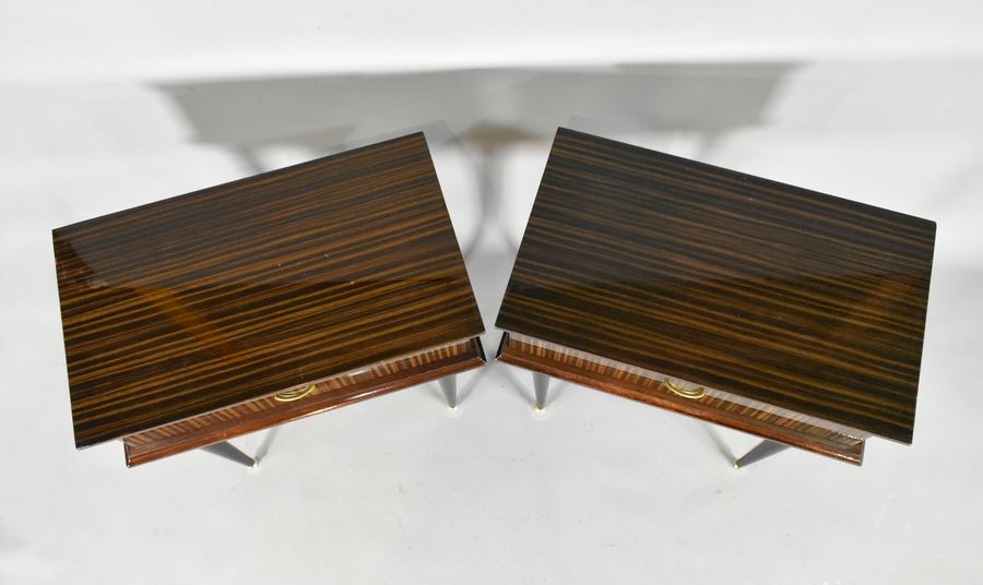 Antique Pair of French Bedside Cabinets in Macassar Ebony