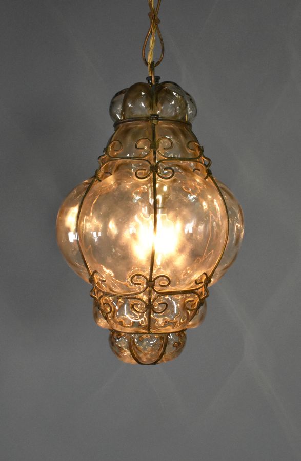 Antique Hand Blown Murano Glass Caged Lantern