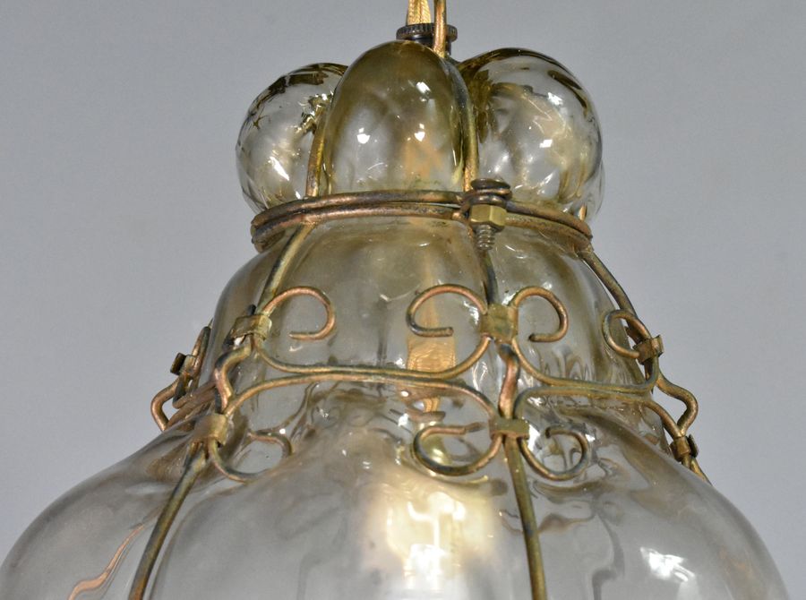 Antique Hand Blown Murano Glass Caged Lantern