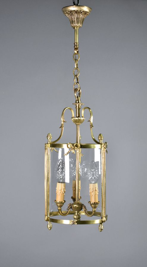 French Triple Light Hall Lantern in Bronze Louis XVI Style