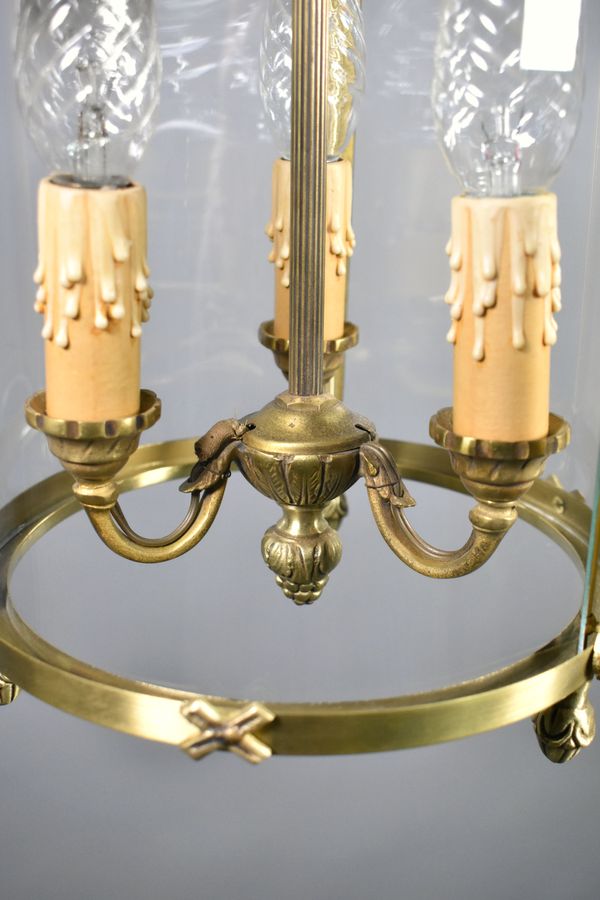 Antique French Triple Light Hall Lantern in Bronze Louis XVI Style