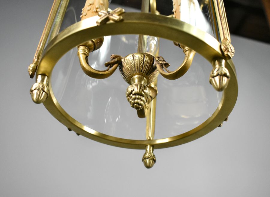 Antique French Triple Light Hall Lantern in Bronze Louis XVI Style