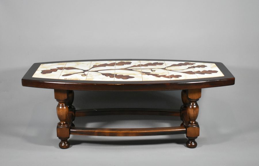 Antique 1970s French Designer Coffee Table with Tiled Signed Top