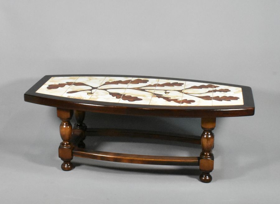 Antique 1970s French Designer Coffee Table with Tiled Signed Top