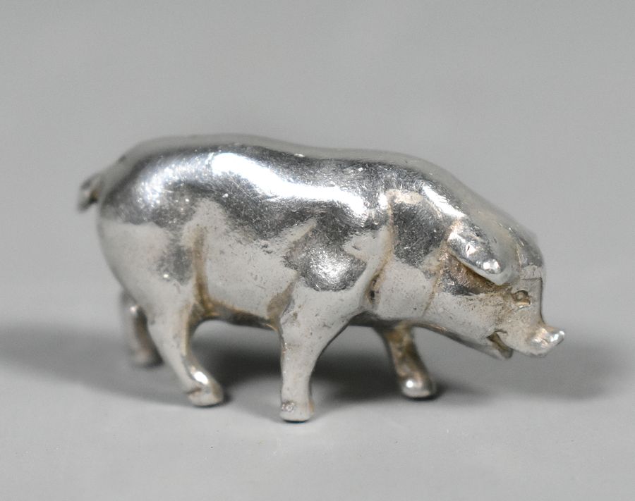 Antique Collection of Six Miniature Silver Pigs & Wild Boar