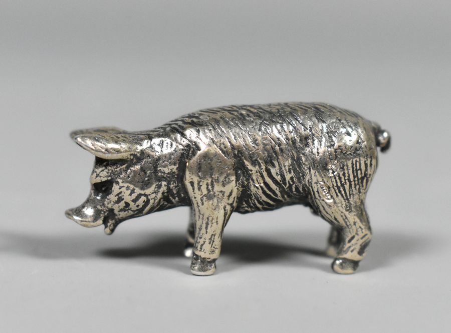 Antique Collection of Six Miniature Silver Pigs & Wild Boar