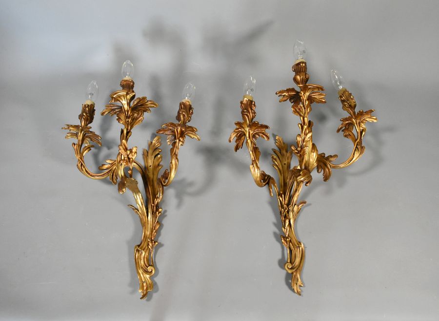 Pair of Large Gilt Bronze Wall Sconces Louis XV Style