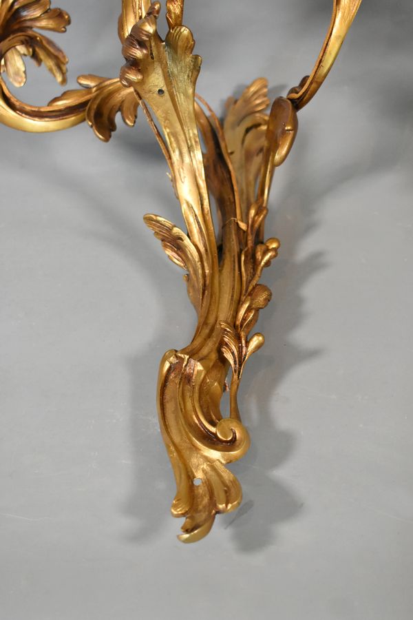 Antique Pair of Large Gilt Bronze Wall Sconces Louis XV Style