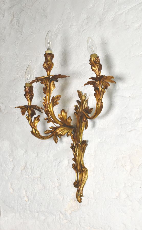 Antique Pair of Large Gilt Bronze Wall Sconces Louis XV Style