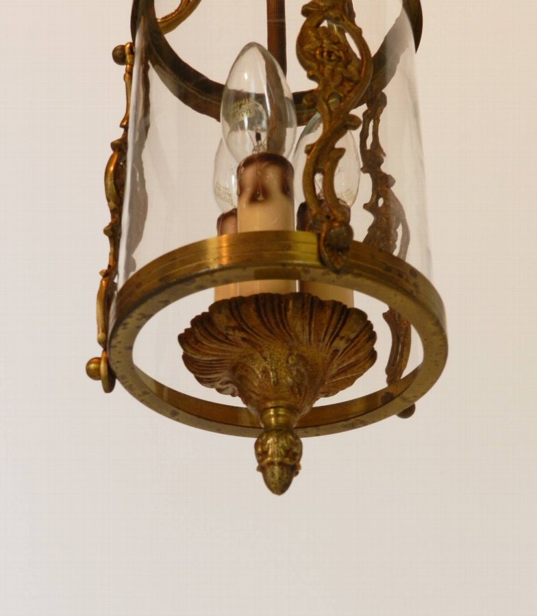 Antique French Brass Triple Light Hall Lantern | ANTIQUES.CO.UK