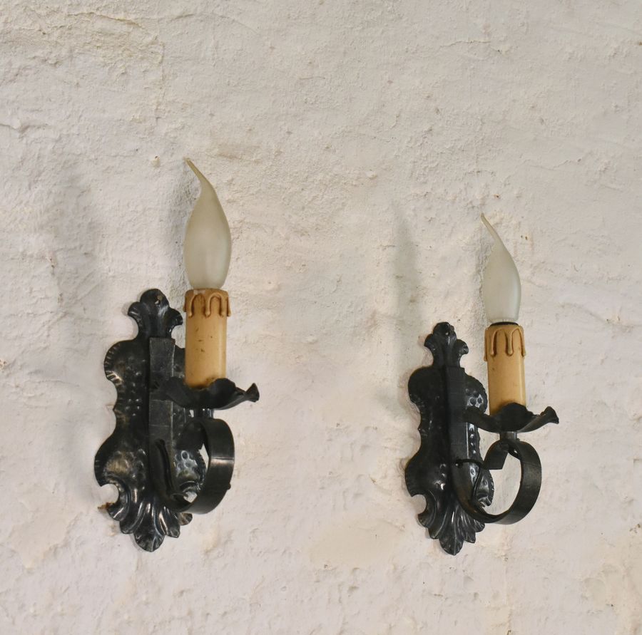 Pair of Mid Century Gothic Tole Wall Sconces