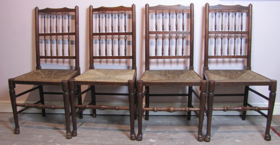 Antique Set Of Four Heals Antique Oak Country Cottage Dining Chairs.