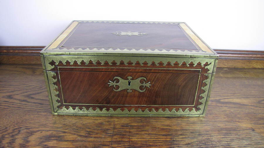 Antique brass bound jewellery/games box