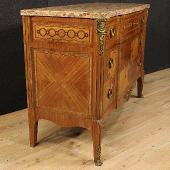 Antique French inlaid commode with marble top of the 20th century