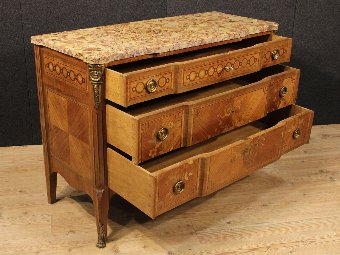 Antique French inlaid commode with marble top of the 20th century