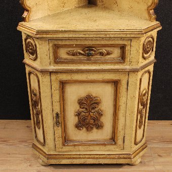 Antique Venetian lacquered and gilded corner cupboard of the 20th century