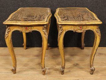 Antique Pair of Venetian lacquered benches of 20th century