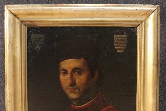 Antique Italian portrait painting of the 19th century