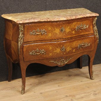 French inlaid dresser with marble top of the 20th century