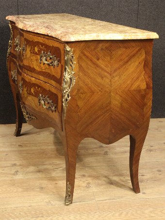 Antique French inlaid dresser with marble top of the 20th century