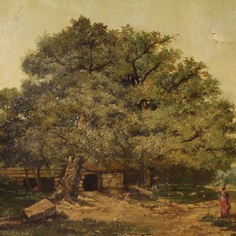 Antique Great Italian painting depicting landscape of the 19th century