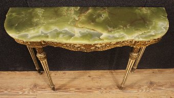 Antique Lacquered and gilded Italian console table with onyx top  of the 20th century
