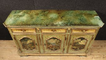 Antique Great Italian lacquered, gilded and painted sideboard of the 20th century 
