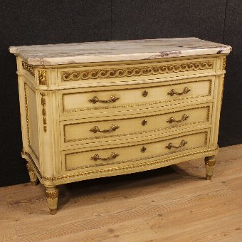 Lacquered and gilded French dresser with marble top of the 20th century