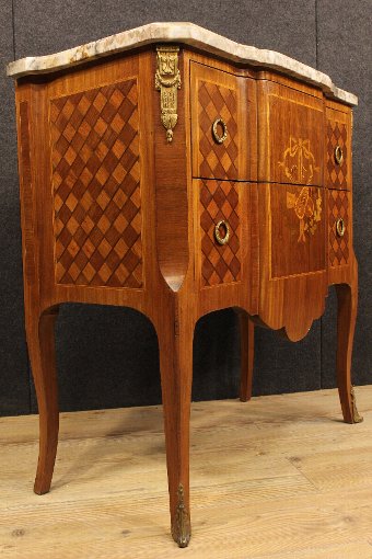 Antique Small French inlaid dresser with marble top of the 20th century