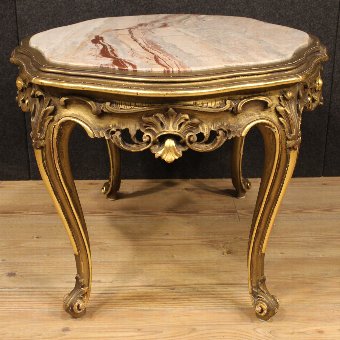 Antique Italian golden coffee table with marble top