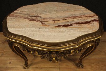 Antique Italian golden coffee table with marble top