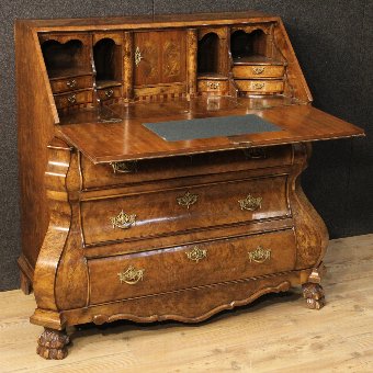 Antique Dutch bureau in walnut and burl from the early 20th century