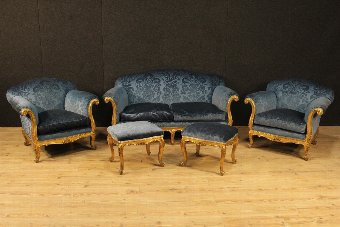 Antique French sofa in blue velvet