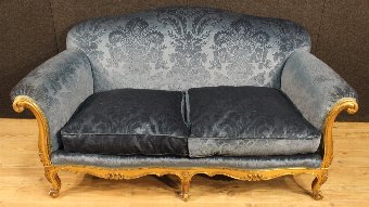 Antique French sofa in blue velvet