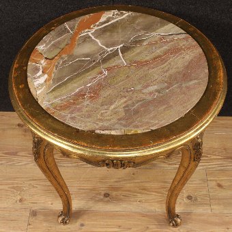 Antique French golden coffee table with marble top