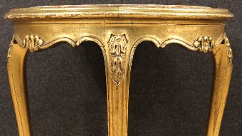 Antique French golden coffee table with marble top