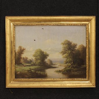 Antique Pair of French paintings oil on canvas of the 19th century