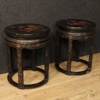 Pair of French lacquered chinoiserie coffee tables 