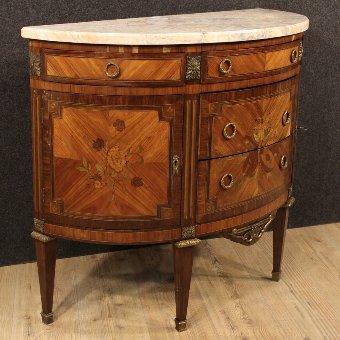 Antique French inlaid demi lune dresser of the early 20th century