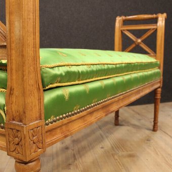 Antique French bench with fabric cushion