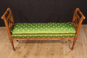 Antique French bench with fabric cushion