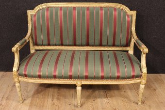 Antique Italian lacquered and gilded sofa in Louis XVI style