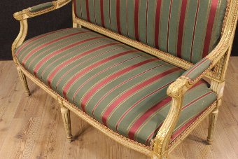 Antique Italian lacquered and gilded sofa in Louis XVI style